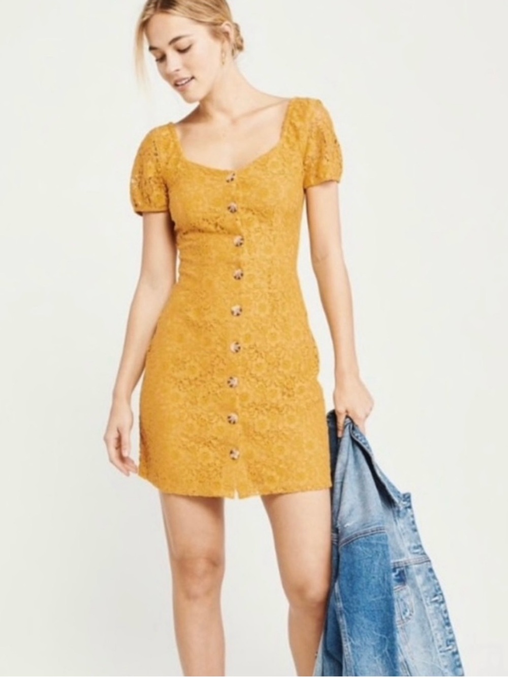 Abercombie & Fitch - Yellow Button Lace Dress